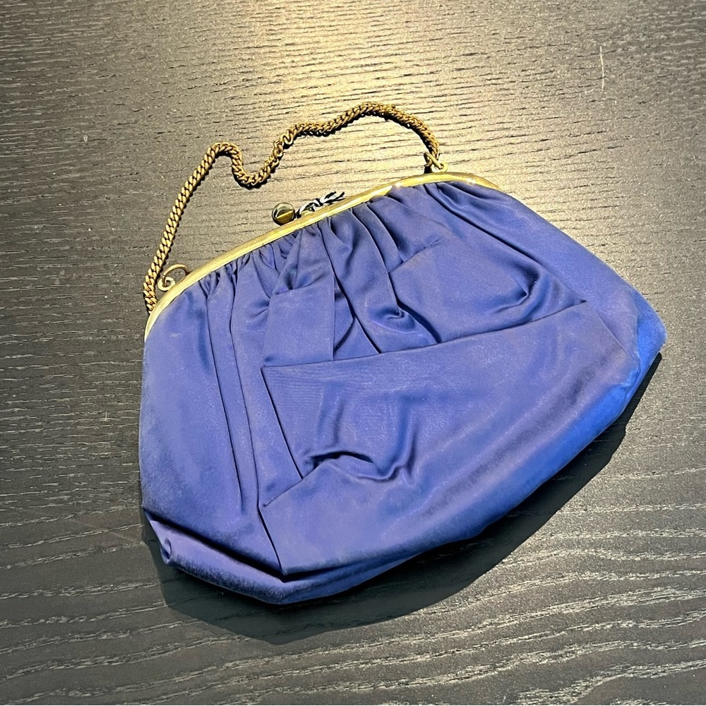 Vintage Satin Evening Clutch with Gold Chain